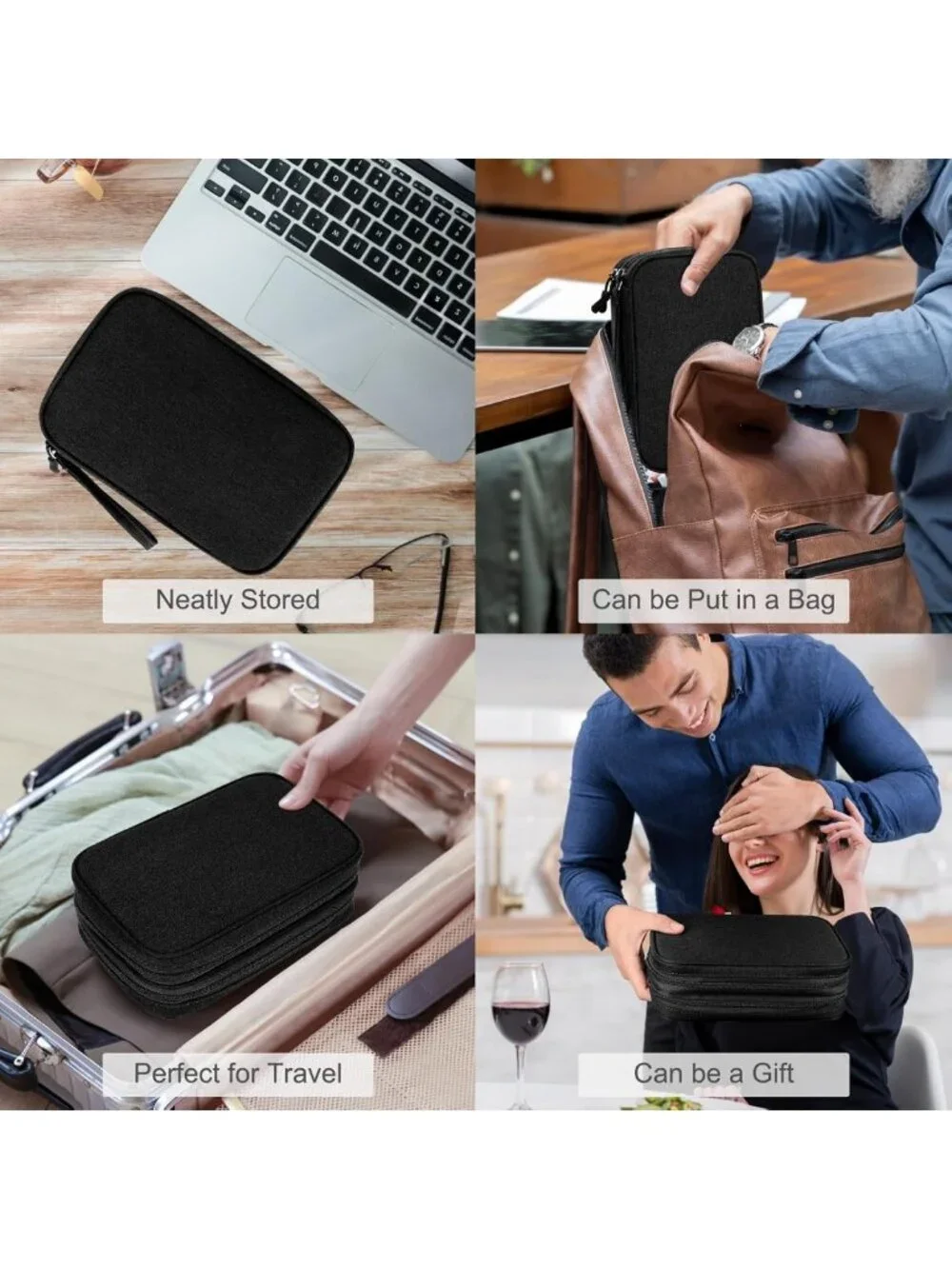 Large Waterproof Travel Cable Organizer Bag - Portable Double Layer Pouch for